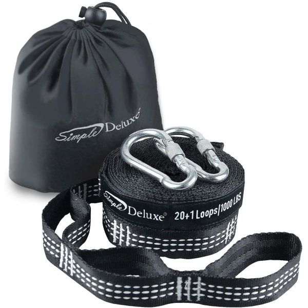 12' Pair of 2000 LBS Heavy Duty Portable Hammock Straps with 42 Loops & 2 Metal Locking Carabiners, Simple Deluxe