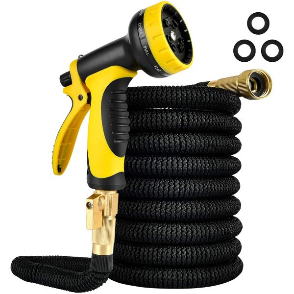 100FT Expandable Garden Water Hose with High Pressure Spray Nozzle, 3-4 Inch Brass Connectors, iPower