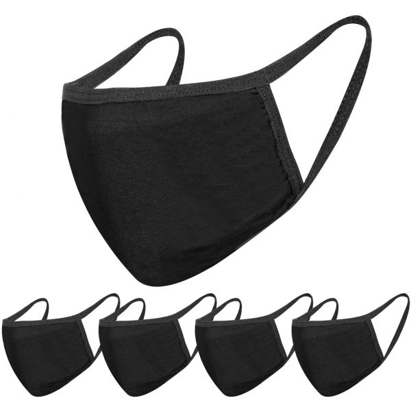 HealSmart Anti-Dust Washable Reusable Cover, Double Layer Cover Face Mask for Dust Particle Protection,Black, 5-Pack