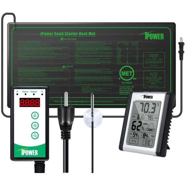 Plant Starting Kit, 10'' x 20.5'' Seeding Warm Hydroponic Pad With Digital Thermostat Controller & Thermohygrometer, iPower