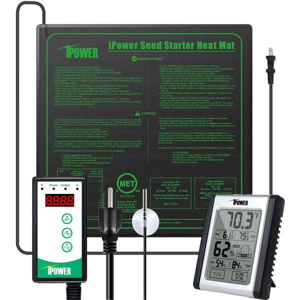 Plant Starting Kit, 20" x 20" Seedling Heat Mat, Digital Thermostat Control and Thermohygrometer, iPower
