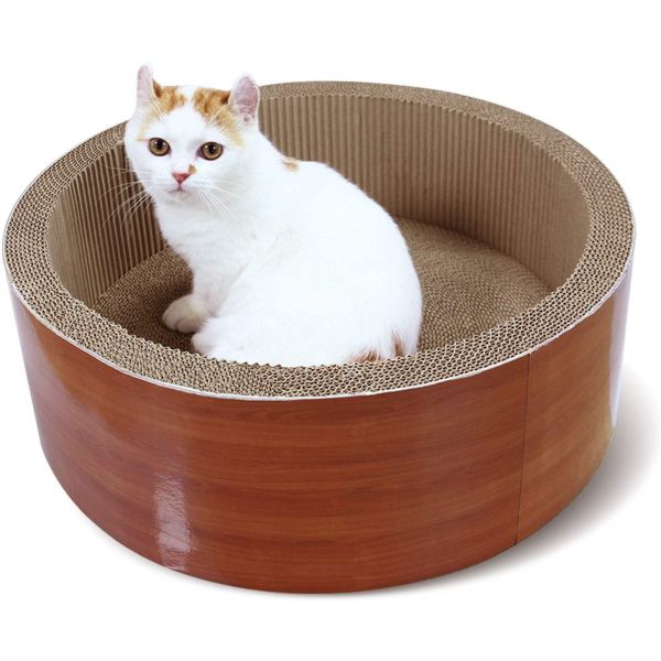 ScratchMe Cat Scratching Post Lounge Relaxing Bed , Cat Scratcher Cardboard with Catnip, Durable Recycle Board Pads Prevents Furniture Damage, Yellow-Green Color
