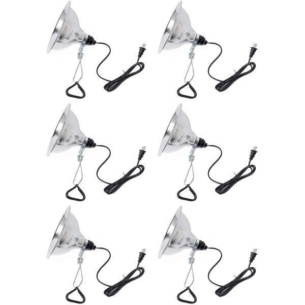 6 Pcs Clamp Lamp Light with 8.5 Inch Aluminum Reflector& 6' 18-2 SPT-2 Cord up to 150W, E26, Simple Deluxe