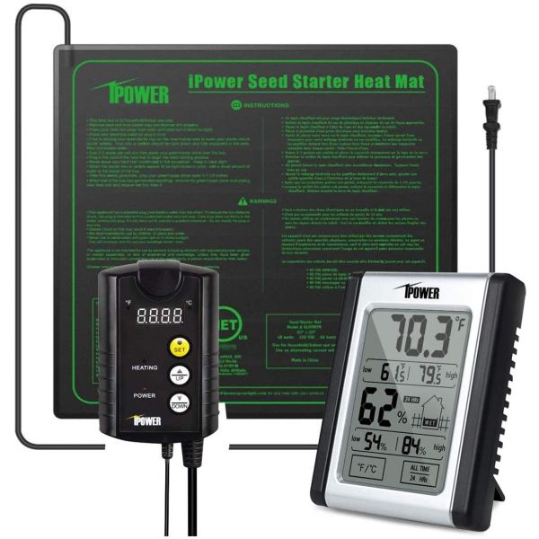 Plant Germination Set, 20" x 20.5" Seedling Heat Mat With Thermostat Controller and Thermohygrometer, iPower