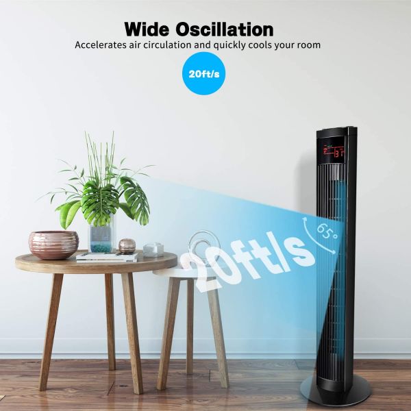 Simple Deluxe 36 Electric Oscillating Tower Fan with Remote Controland Large LED Display, Great for Indoor, Bedroom and Home Office, Black