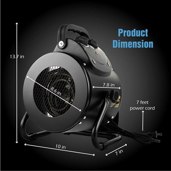 iPower Electric Heater Fan for Greenhouse, Grow Tent, Workplace, Overheat Protection, Fast Heating, Spraywater Proof IPX4