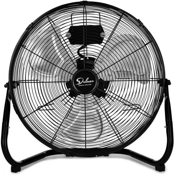 Simple Deluxe 12 Inch 3-Speed High Velocity Heavy Duty Metal Industrial Floor Fans Oscillating Quiet for Home, Commercial, Residential, and Greenhouse Use, Outdoor-Indoor, Black