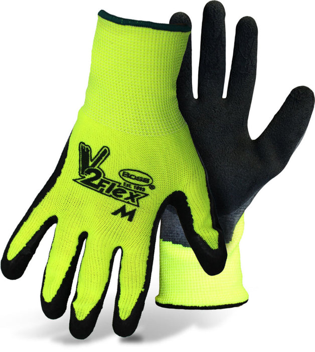 Boss V2 Flexi Grip High-Vis Polyester Knit Latex Palm Glove-Black/Fluorescent, MD