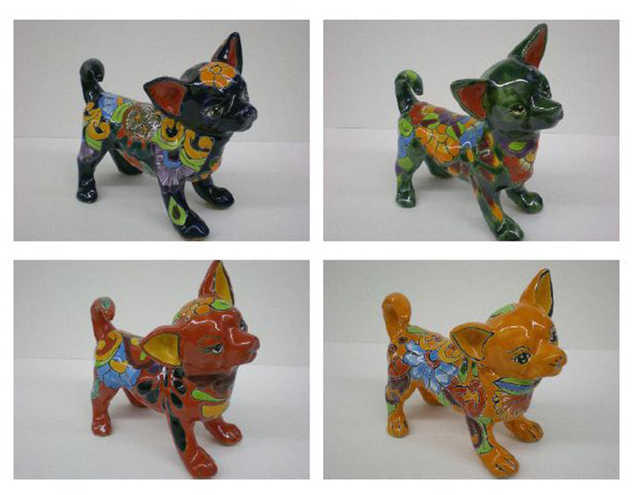 Talavera Chihuahuas Statue-Standing, Blue/Green/Red/Yellow, 8 in
