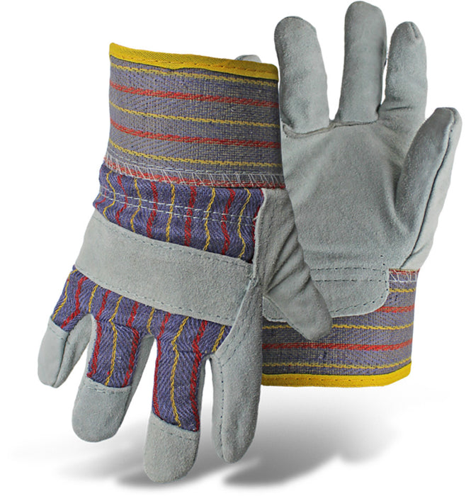 Boss Kids Standard Grade Split Leather Palm Glove-Blue/Grey, Ages 5-8