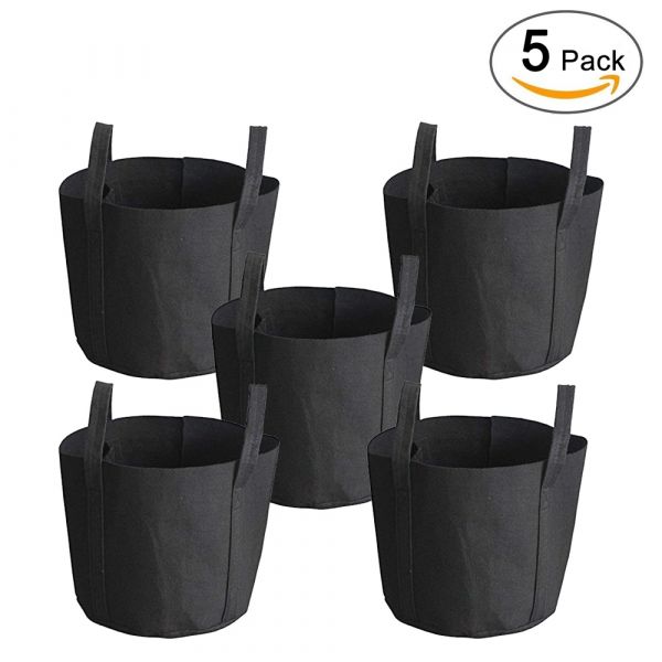 iPower 15 Gal 5 Pcs Grow Bags Fabric Aeration Pots Container with Strap Handles for Nursery Garden and Planting Grow (Tan)
