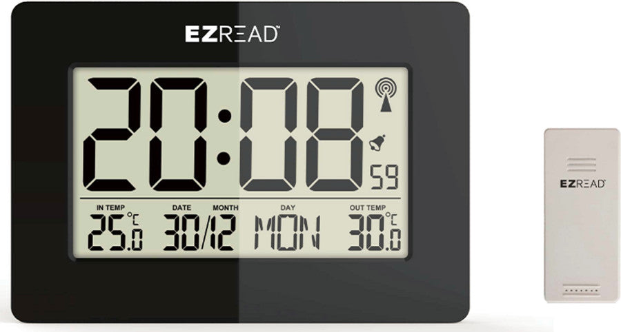 E-Z Read Digital Wall Clock & Thermometer-Black, One Size