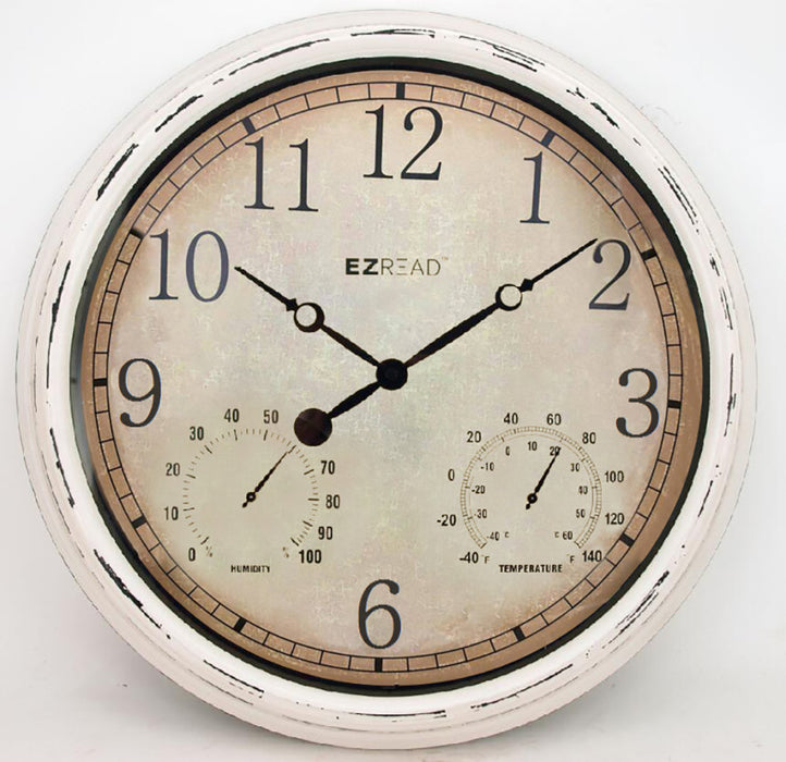 E-Z Read Clock with Temperature & Hygrometer-Weathered White, 15 in
