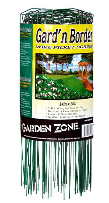Garden Zone Gard'n Border Wire Picket Border-Green, 14In X 20 ft