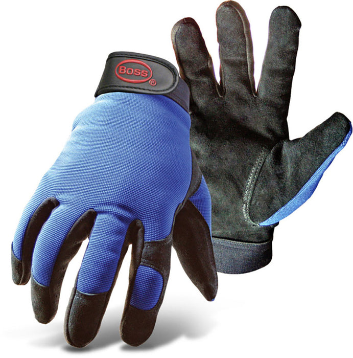 Boss Guard Leather Palm Multi Purpose Glove-Black/Blue, LG
