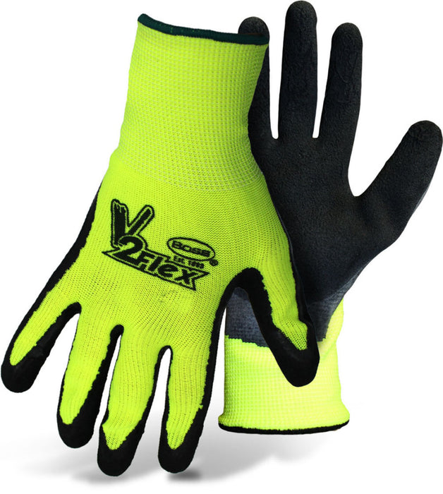 Boss V2 Flexi Grip High-Vis Polyester Knit Latex Palm Glove-Black/Fluorescent, SM