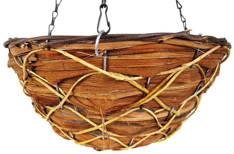 Supermoss Round Wood Woven Hanging Basket-Natural Timberline, 14 in