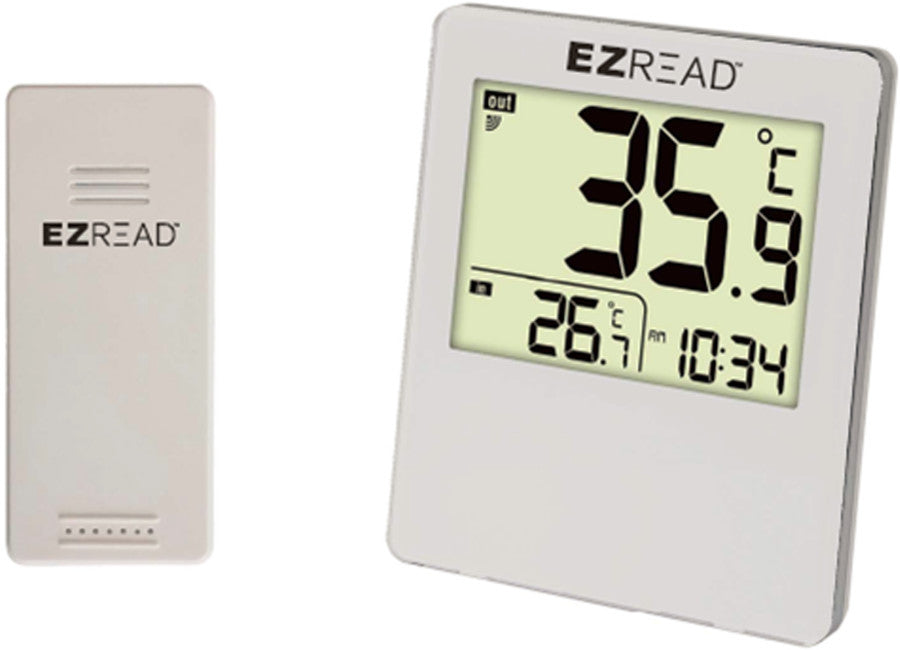 E-Z Read Digital Thermometer w/Clock-White, LG