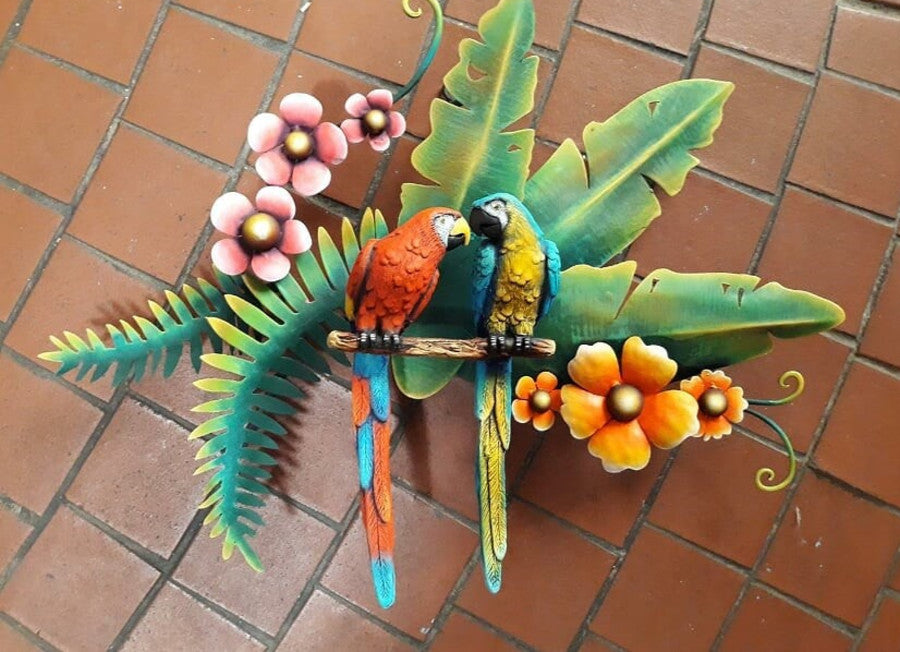 Talavera Metal Art Parrots #7-LG